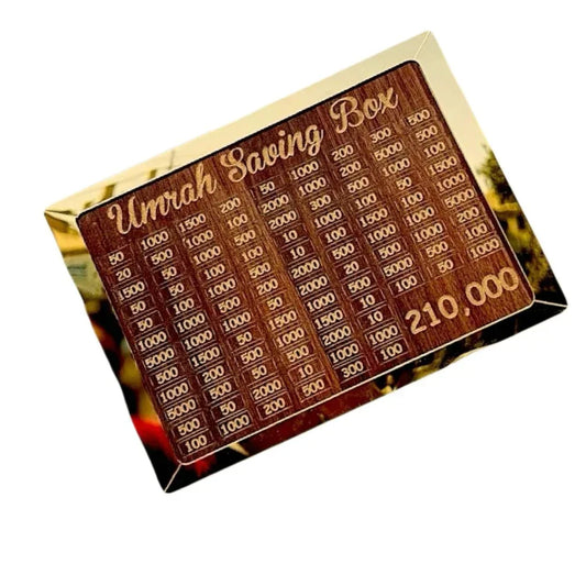 Premium Wooden Umrah Saving Box – 210,000