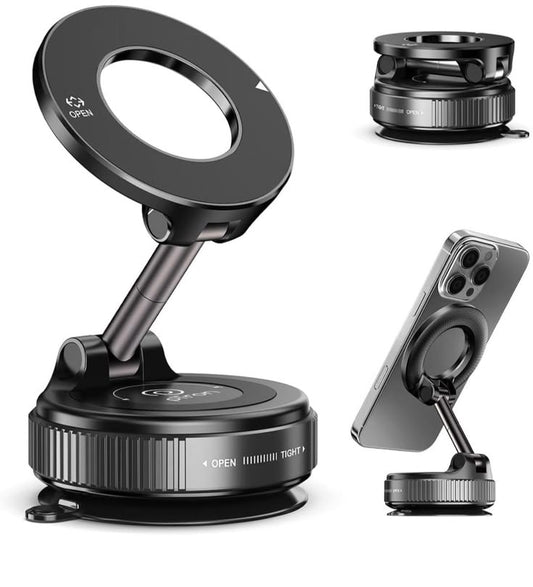 360° Rotating Magnetic Phone Holder with Vacuum Suction – Universal Car & Desk Mount